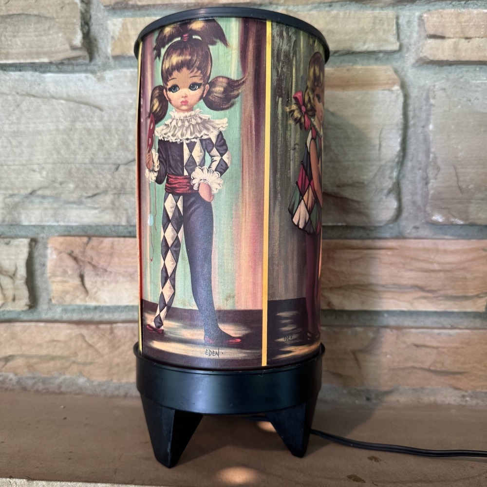 Eden Vintage 1960s Big Eyed Girl Harlequin 4 sided Cylinder Lamp Mid Century Mod